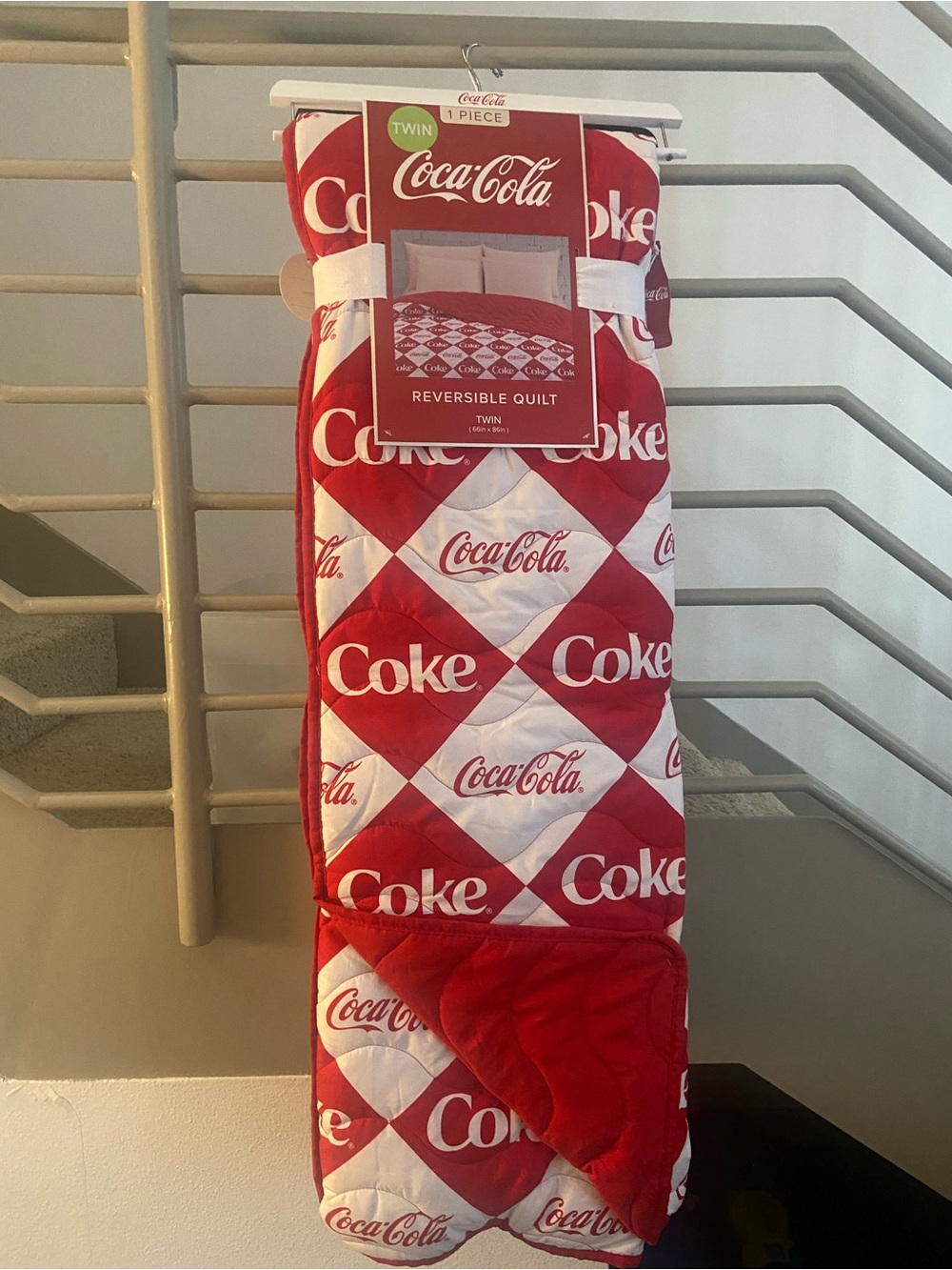 Coca Cola Red and White Diamond Logo Twin Quilt